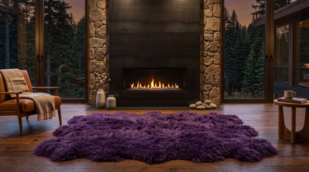 Genuine Purple Sheepskin Rug – Multi-Pelt Shaggy Wool Area Rug