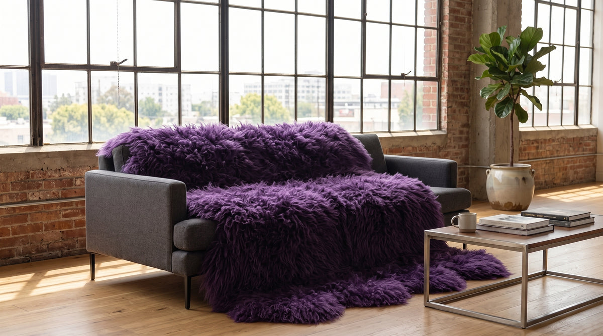 Genuine Purple Sheepskin Rug – Multi-Pelt Shaggy Wool Area Rug