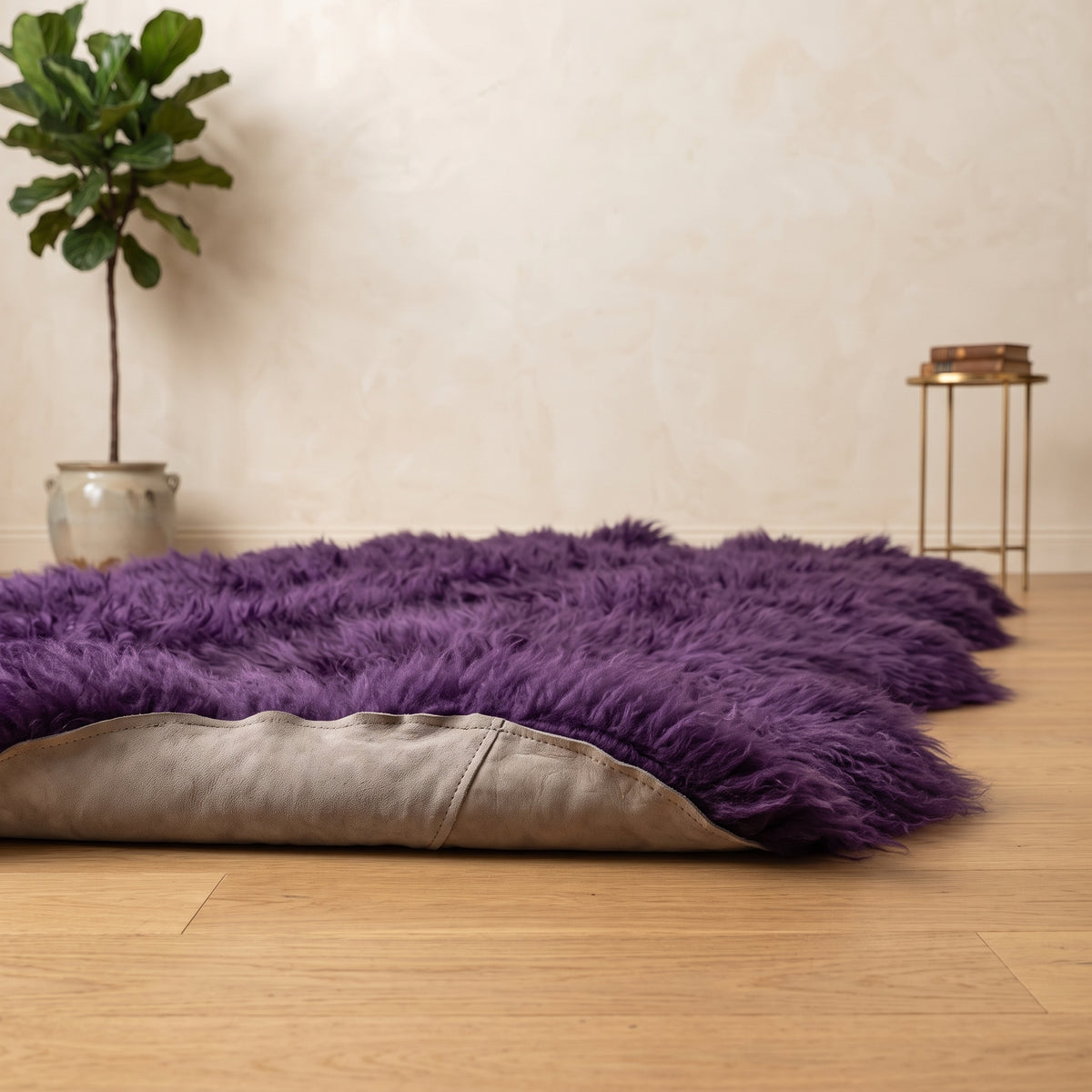 Genuine Purple Sheepskin Rug – Multi-Pelt Shaggy Wool Area Rug