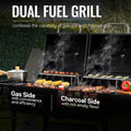 2-Burner Gas and Charcoal Combo Grill with Side Burner