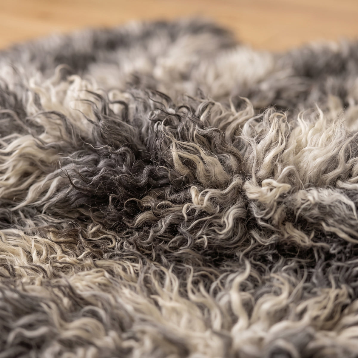 Genuine Two-Tone Sheepskin Rug – Black & White Long Wool Shaggy Area Rug