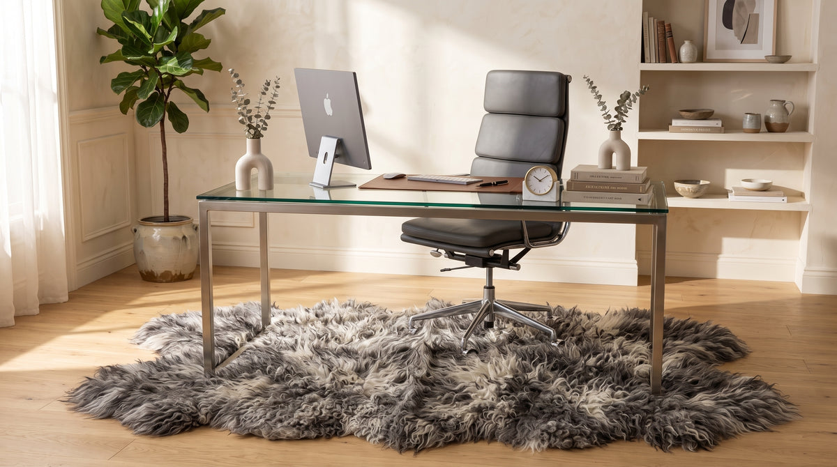 Genuine Two-Tone Sheepskin Rug – Black & White Long Wool Shaggy Area Rug