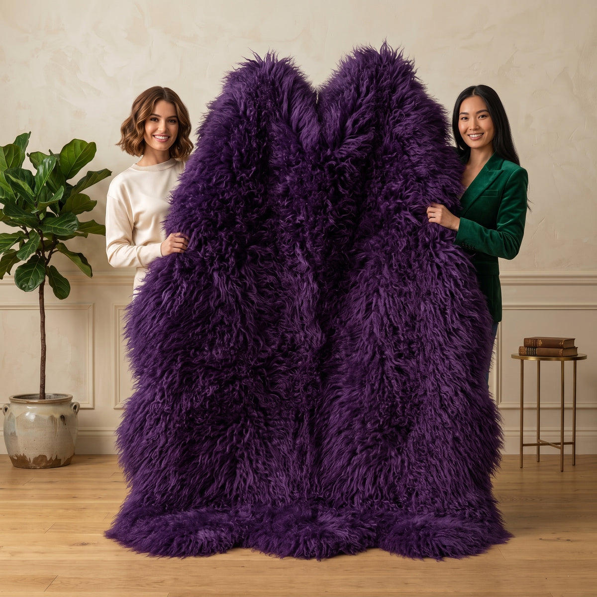 Genuine Purple Sheepskin Rug – Multi-Pelt Shaggy Wool Area Rug