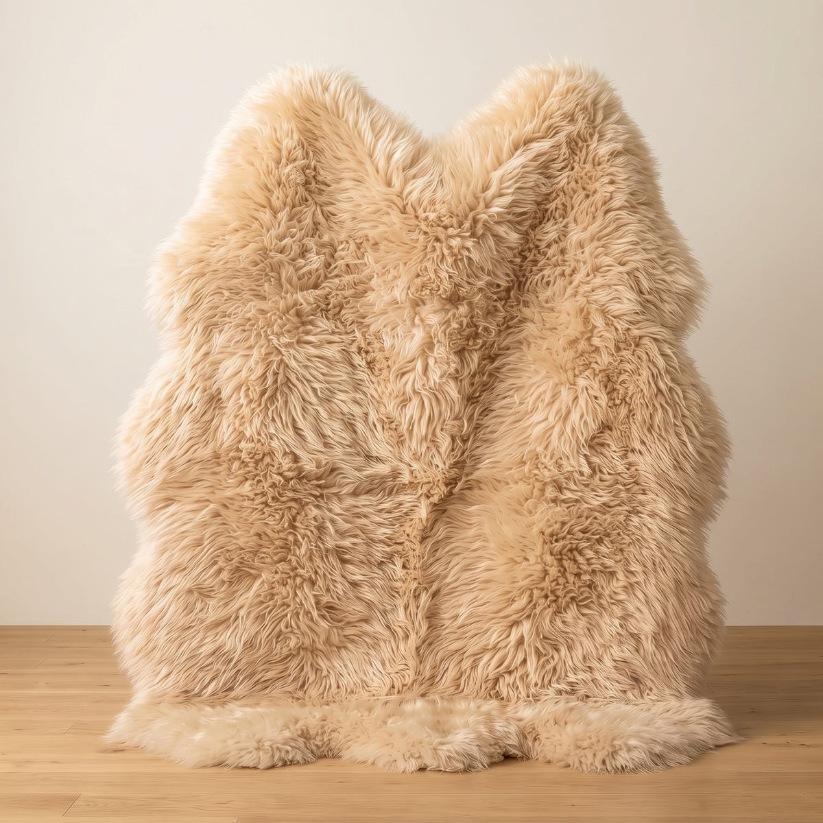 Genuine Champagne Sheepskin Rug – Multi-Pelt Shaggy Wool Area Rug