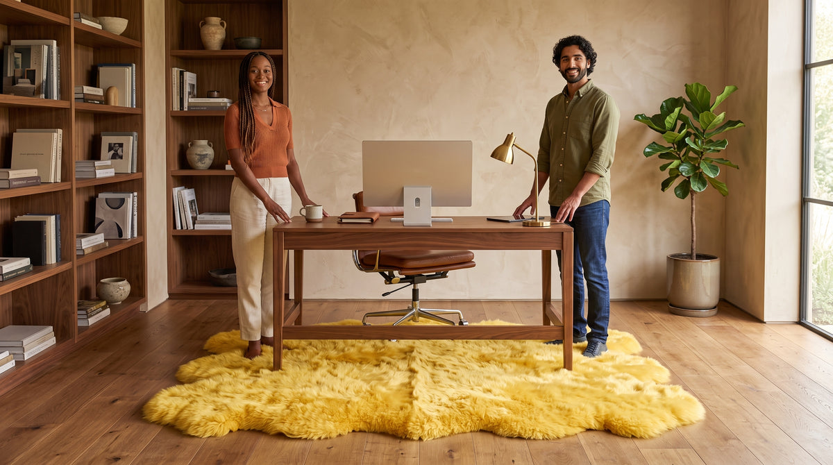 Genuine Golden Yellow Sheepskin Rug – Quad-Pelt Shaggy Wool Area Rug