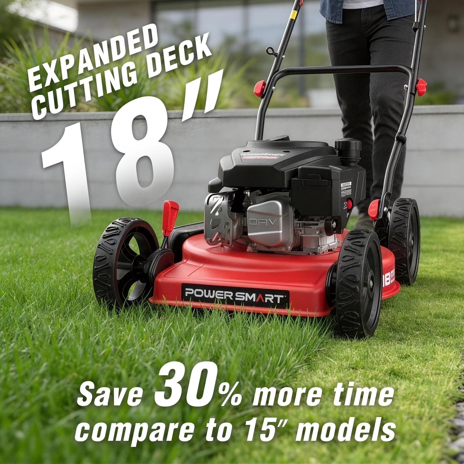 144cc 18" 3-in-1 Gas Push Lawn Mower with 5-Position Height Adjustment