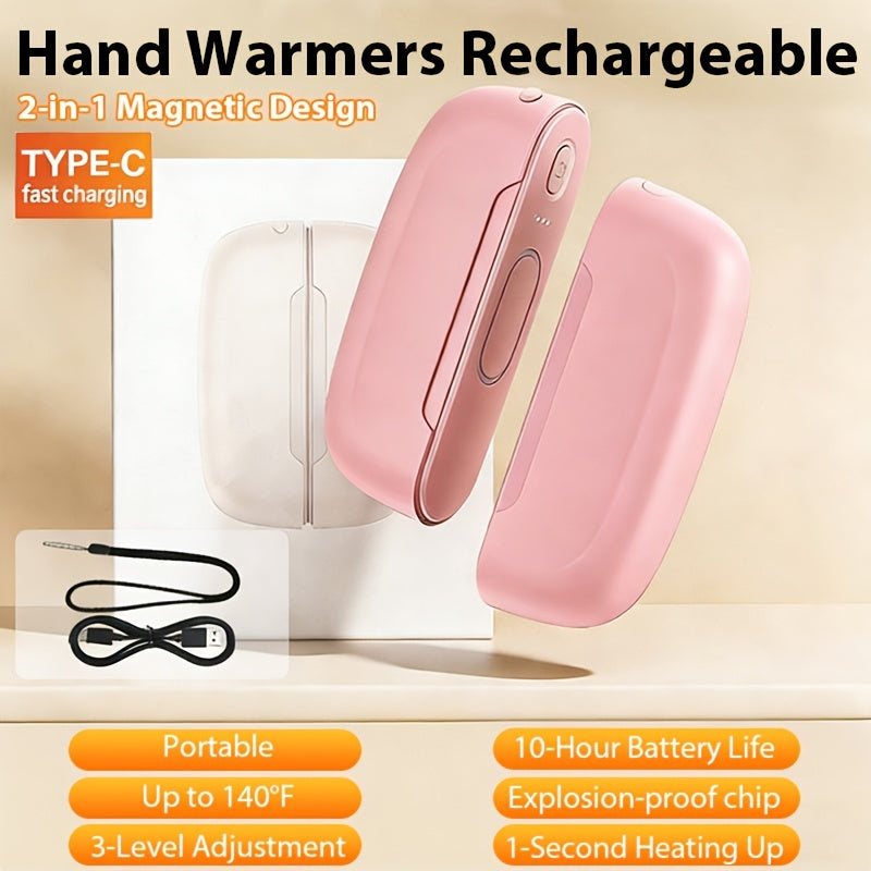 2pcs Magnetic Suction Hand Warmers | Portable and Compact, Intelligent Temperature Control, Ultra Long Battery Life, USB Rechargeable, Easy to Carry, Perfect Gift
