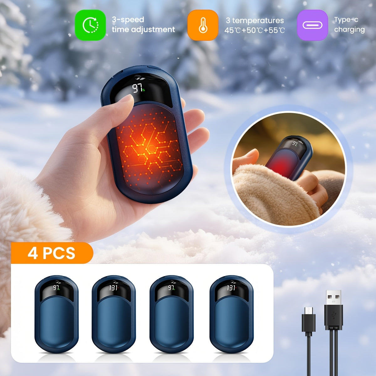 2 Pack Rechargeable Hand Warmers, Fast Heating, 3 Adjustable Modes, Portable Magnetic Electric Hand Warmer For 20 Hours Of Warmth, Dual-Sided Pocket Heating -Perfect For Outdoor Activities And Winter Gifts To Women & Men 3200mah