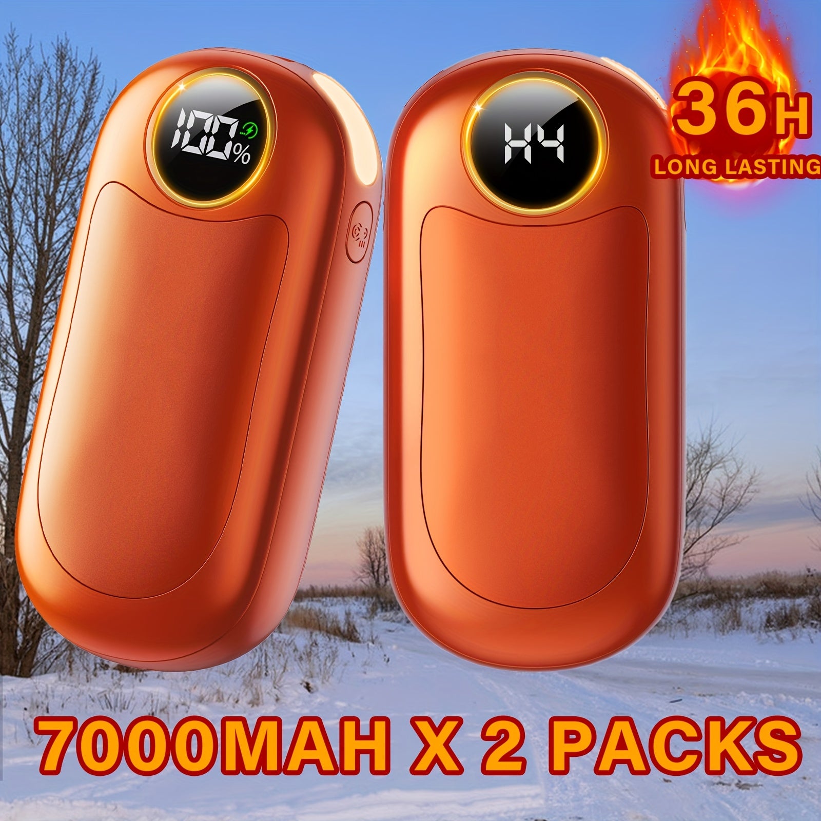 2 Pack Hand Warmers Rechargeable, Dual-Sided Electric Hand Warmer with Power Bank, LED Light, 36Hrs Warmth, 4 Levels Portable Pocket Heater Reusable Handwarmer, Gifts for Men, Women