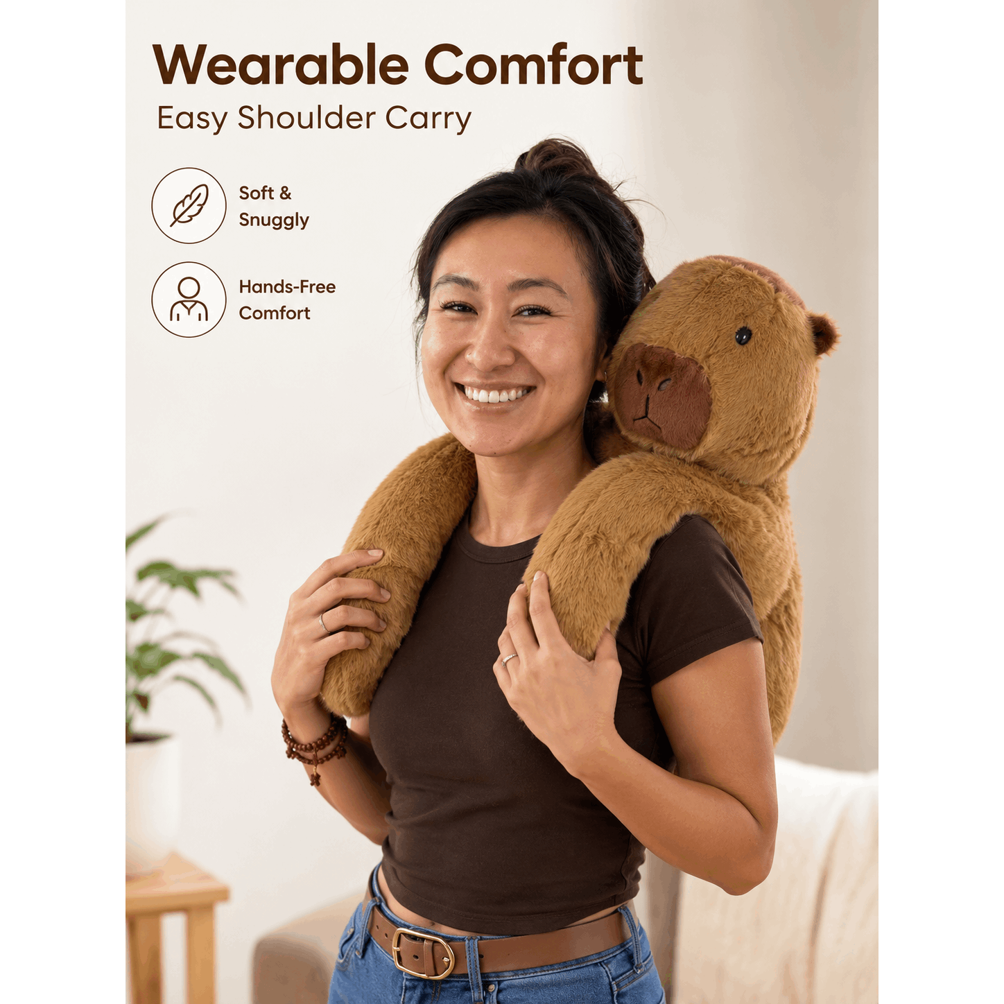 60cm Capybara Weighted Calm Panion Plushie – Soft Brown Capybara Plush with Long Paws, Large Animal Plush for Bedroom, Sofa, Chair, Travel, Room Décor & Gift Use Anti Anxiety DeStress Cuddly Soft Cute Viral