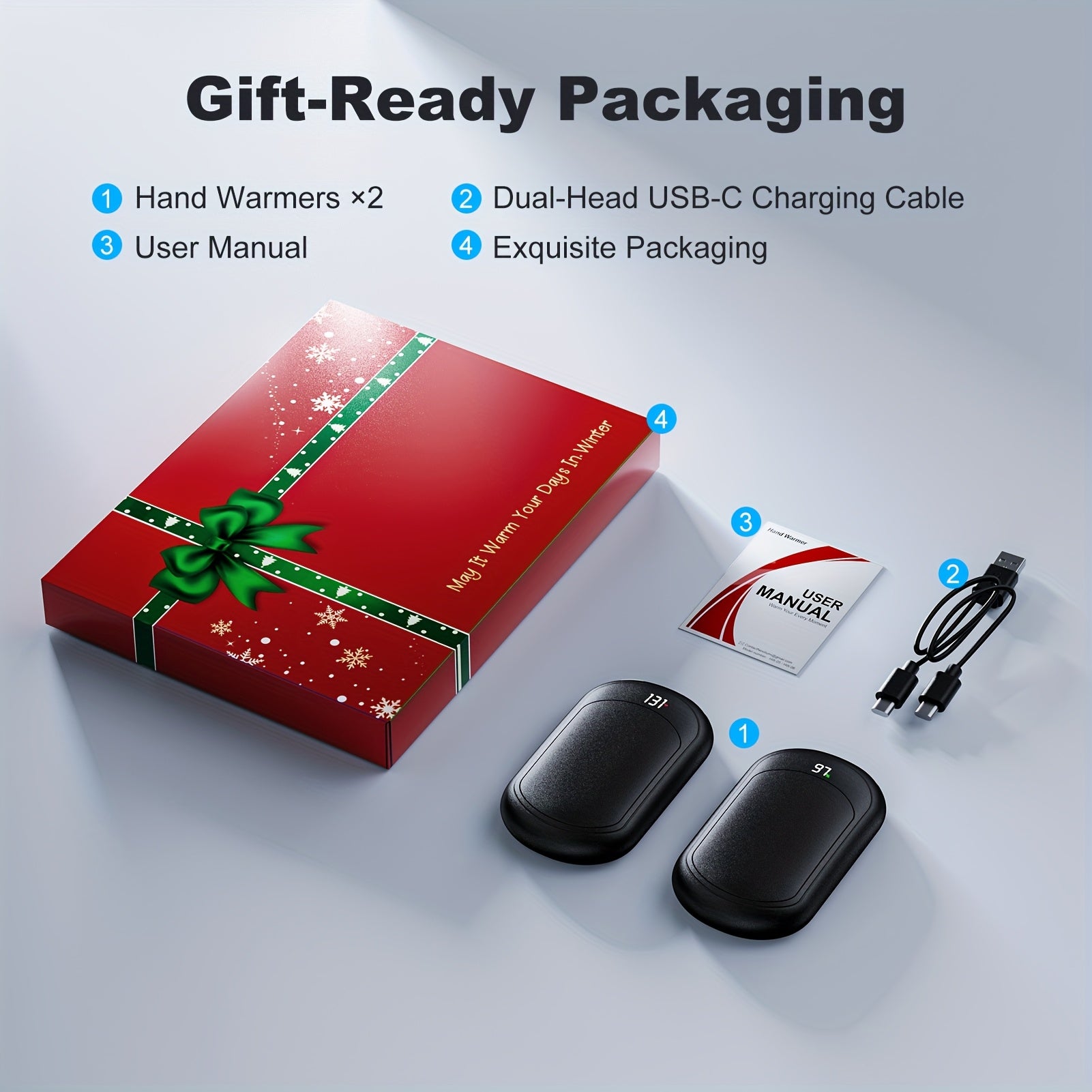 2 Pack Rechargeable Hand Warmers, Fast Heating, 3 Adjustable Modes, Portable Magnetic Electric Hand Warmer For 20 Hours Of Warmth, Dual-Sided Pocket Heating -Perfect For Outdoor Activities And Winter Gifts To Women & Men 3200mah