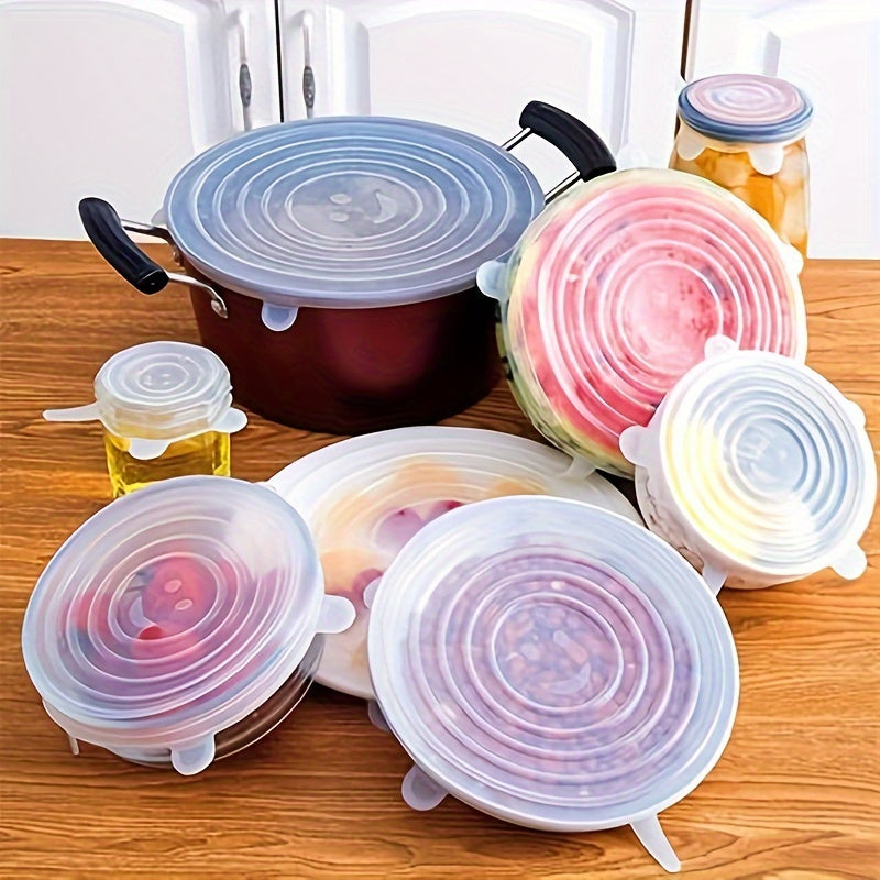 6pcs Silicone Elastic Cover Set - Reusable Food Covers for Bowls, Plates, And Pots - Microwave And Refrigerator Safe - Ideal for Fruits And Vegetables - Kitchen Storage Essentials, Christmas