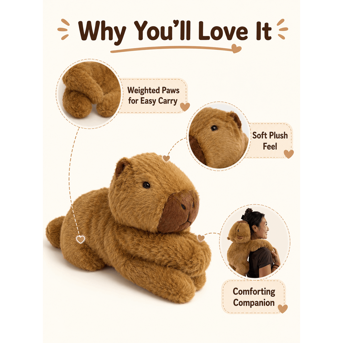 60cm Capybara Weighted Calm Panion Plushie – Soft Brown Capybara Plush with Long Paws, Large Animal Plush for Bedroom, Sofa, Chair, Travel, Room Décor & Gift Use Anti Anxiety DeStress Cuddly Soft Cute Viral