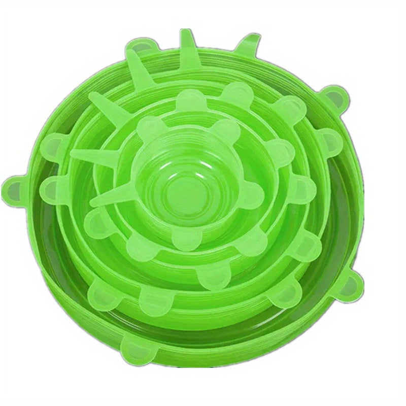 6pcs Silicone Stretch Lids - Reusable Food-Grade Adjustable Bowl Covers, Airtight Stretchable Kitchen Storage Lids for Fruits Vegetables Bowls Jars, High-Quality Freshness Preservation, Versatile Kitchenware | Playful Bear Design | Easyclean Material