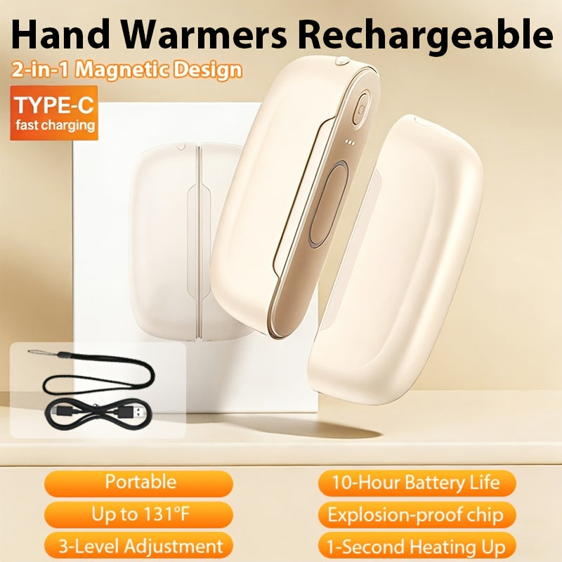 2pcs Magnetic Suction Hand Warmers | Portable and Compact, Intelligent Temperature Control, Ultra Long Battery Life, USB Rechargeable, Easy to Carry, Perfect Gift