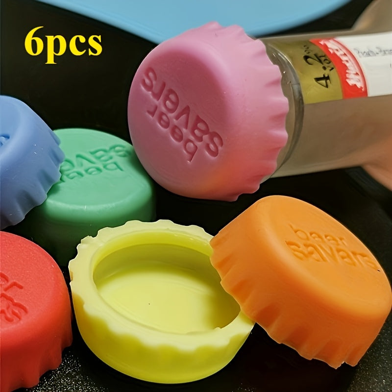 6pcs Set Reusable Silicone Bottle Caps - Airtight Sealer for Beer, Wine, Vinegar & More - Leak-Proof, Durable, Practical & Colorful Storage Solution for Beverages and Kitchen