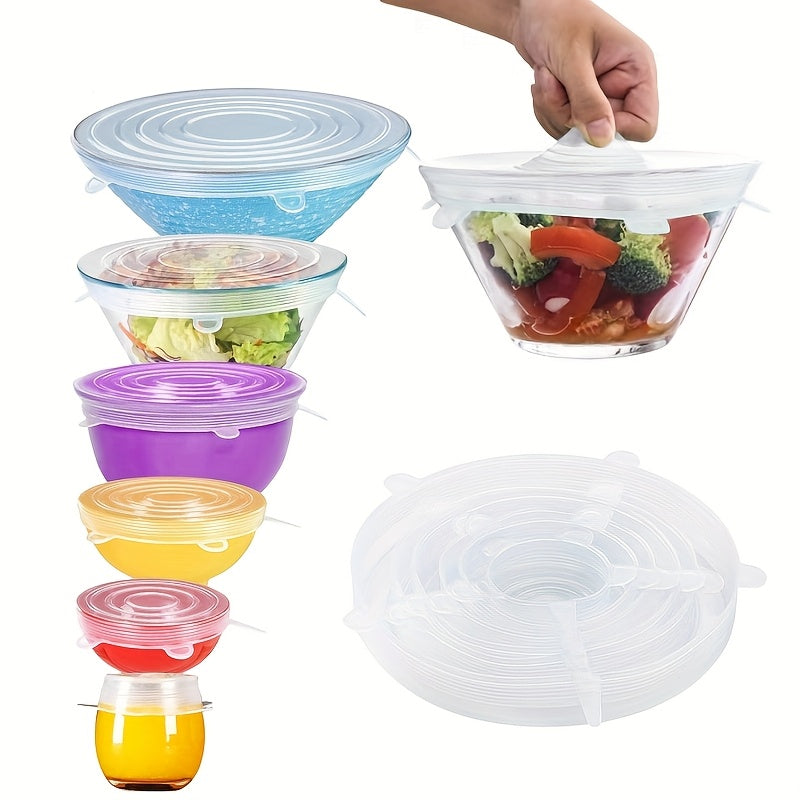 6pcs Set of Silicone Stretchable Round Food Storage LIDS, Durable And Reusable Food Storage LIDS, Suitable for Safe Storage of Bowls, Dishwashers And Refrigerators, Kitchenware Storage LIDS, 6 Different Sizes, Suitable for Most Containers