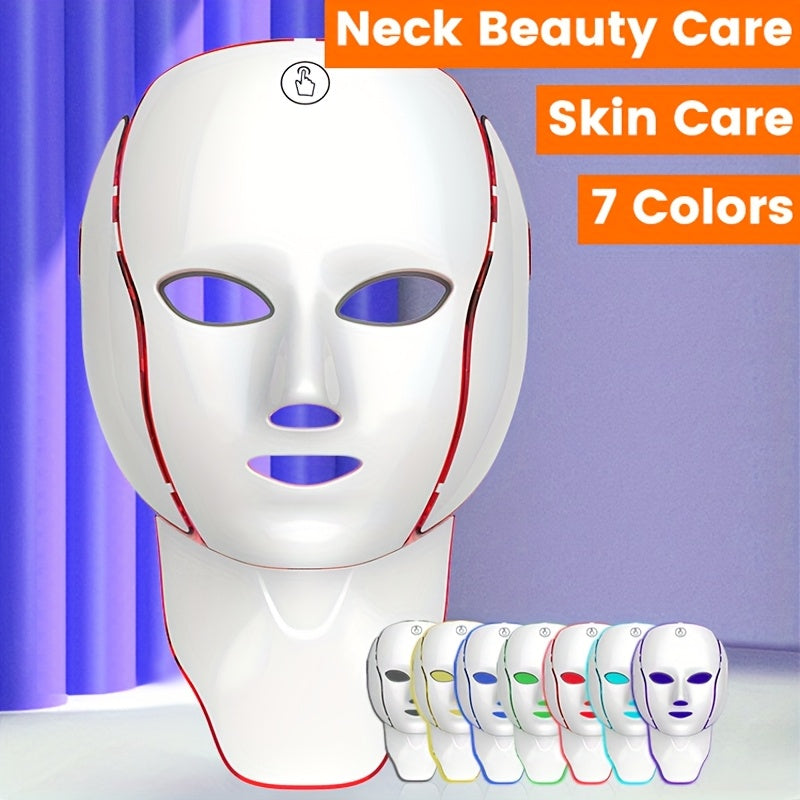 7-Color LED Beauty Facial Mask Device, Skincare Facial Equipment, Facial Skincare Tool, Face and Neck Care Instrument, USB Rechargeable, Gift for Girlfriend, Valentine's Day Gift, Mother's Day Gift