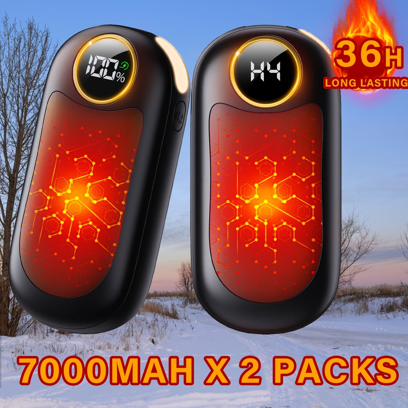 2 Pack Hand Warmers Rechargeable, Dual-Sided Electric Hand Warmer with Power Bank, LED Light, 36Hrs Warmth, 4 Levels Portable Pocket Heater Reusable Handwarmer, Gifts for Men, Women