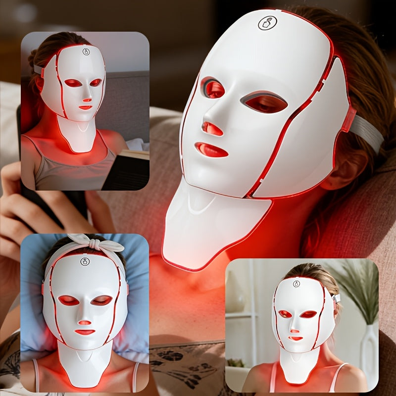 7-color Facial Mask Device, 138-LED Light Bead Mask Beauty Device, 7-in-1 Face + Neck Care Equipment, 7-mode Automatic Care Beauty Instrument, USB Charging, Portable Home Beauty Care Tool, Girlfriend's Gift And Valentine's Day Gift