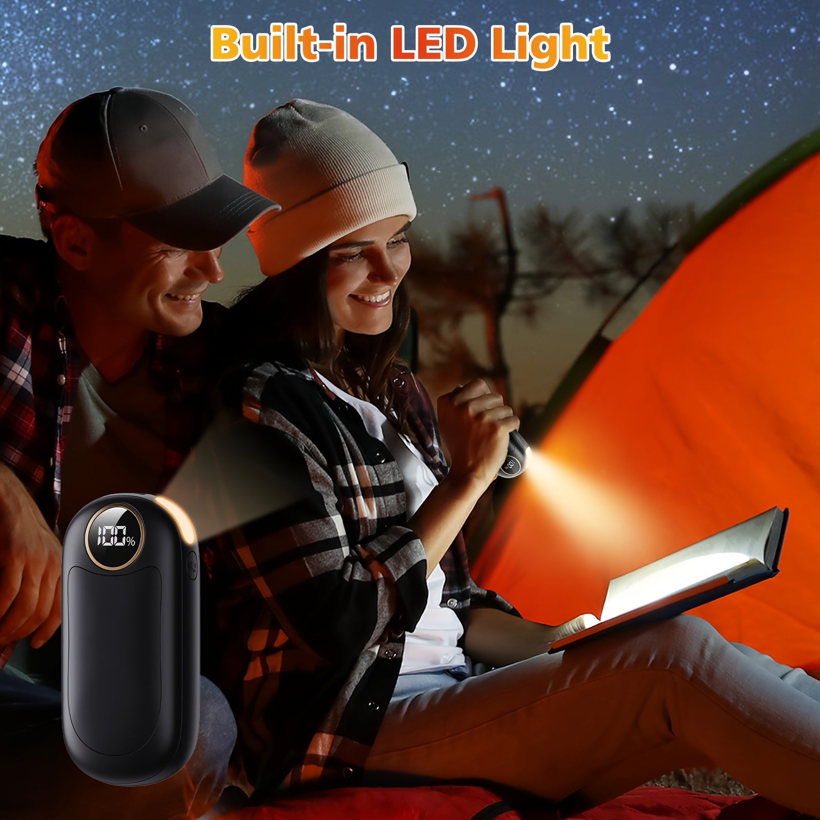 2 Pack Hand Warmers Rechargeable, Dual-Sided Electric Hand Warmer with Power Bank, LED Light, 36Hrs Warmth, 4 Levels Portable Pocket Heater Reusable Handwarmer, Gifts for Men, Women