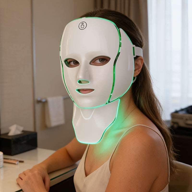 7-color Facial Mask Device, 138-LED Light Bead Mask Beauty Device, 7-in-1 Face + Neck Care Equipment, 7-mode Automatic Care Beauty Instrument, USB Charging, Portable Home Beauty Care Tool, Girlfriend's Gift And Valentine's Day Gift