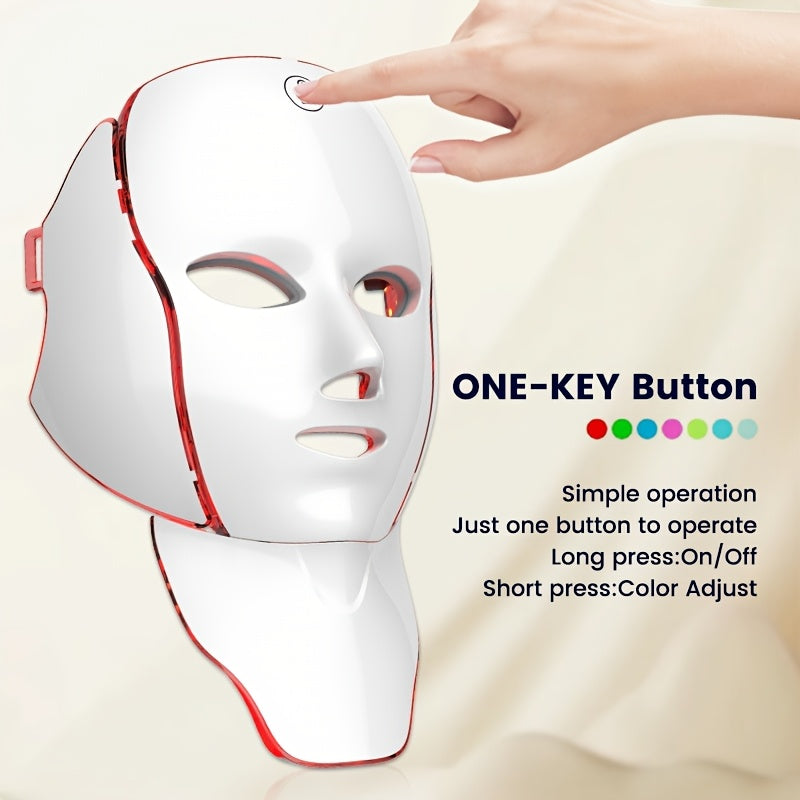 7-Color LED Beauty Facial Mask Device, Skincare Facial Equipment, Facial Skincare Tool, Face and Neck Care Instrument, USB Rechargeable, Gift for Girlfriend, Valentine's Day Gift, Mother's Day Gift