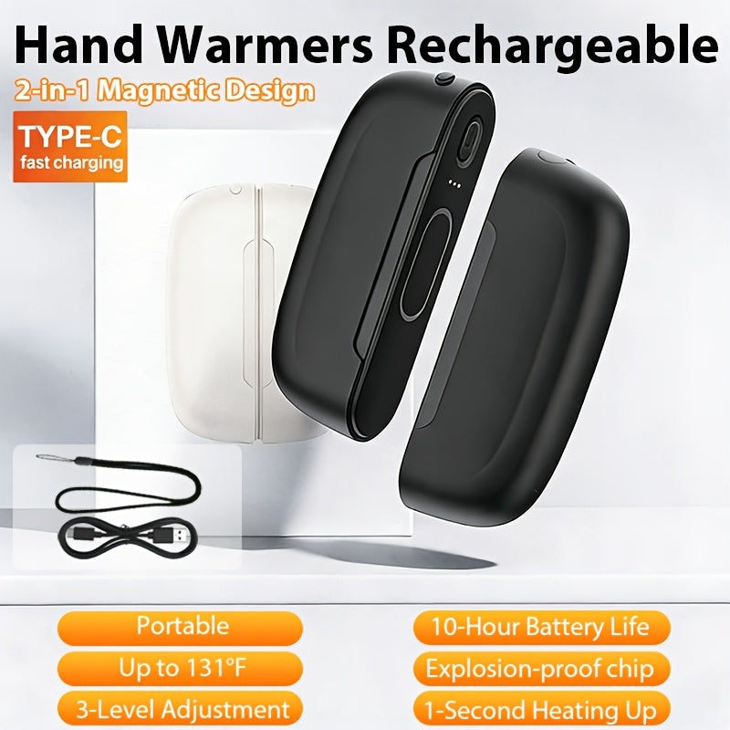 2pcs Magnetic Suction Hand Warmers | Portable and Compact, Intelligent Temperature Control, Ultra Long Battery Life, USB Rechargeable, Easy to Carry, Perfect Gift