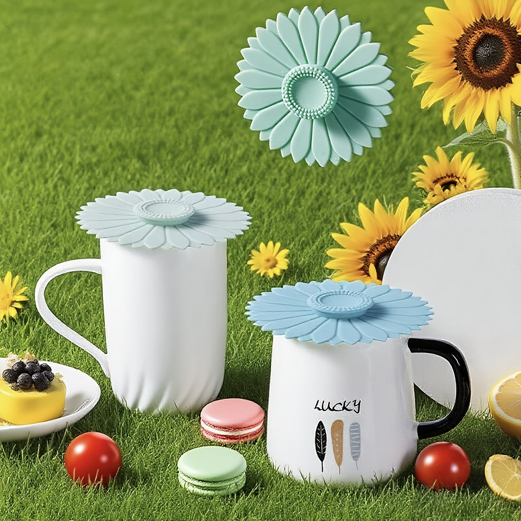 3pcs Heat-Resistant, Leakproof Sunflower Cup Lid Made of Food-Grade Silicone, Ideal for Mugs, Cups, Tea, Coffee - Reusable & Multipurpose, Must-Have Kitchen Accessory