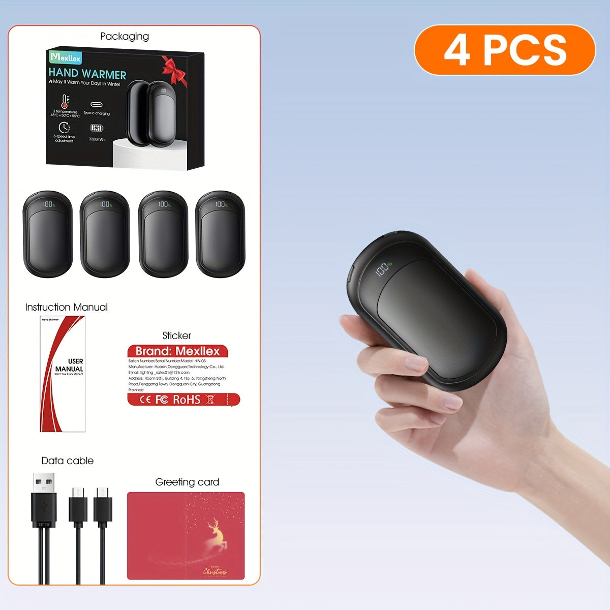 2 Pack Rechargeable Hand Warmers, Fast Heating, 3 Adjustable Modes, Portable Magnetic Electric Hand Warmer For 20 Hours Of Warmth, Dual-Sided Pocket Heating -Perfect For Outdoor Activities And Winter Gifts To Women & Men 3200mah
