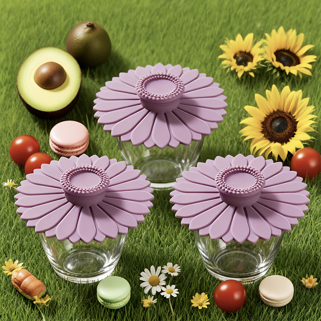 3pcs Heat-Resistant, Leakproof Sunflower Cup Lid Made of Food-Grade Silicone, Ideal for Mugs, Cups, Tea, Coffee - Reusable & Multipurpose, Must-Have Kitchen Accessory