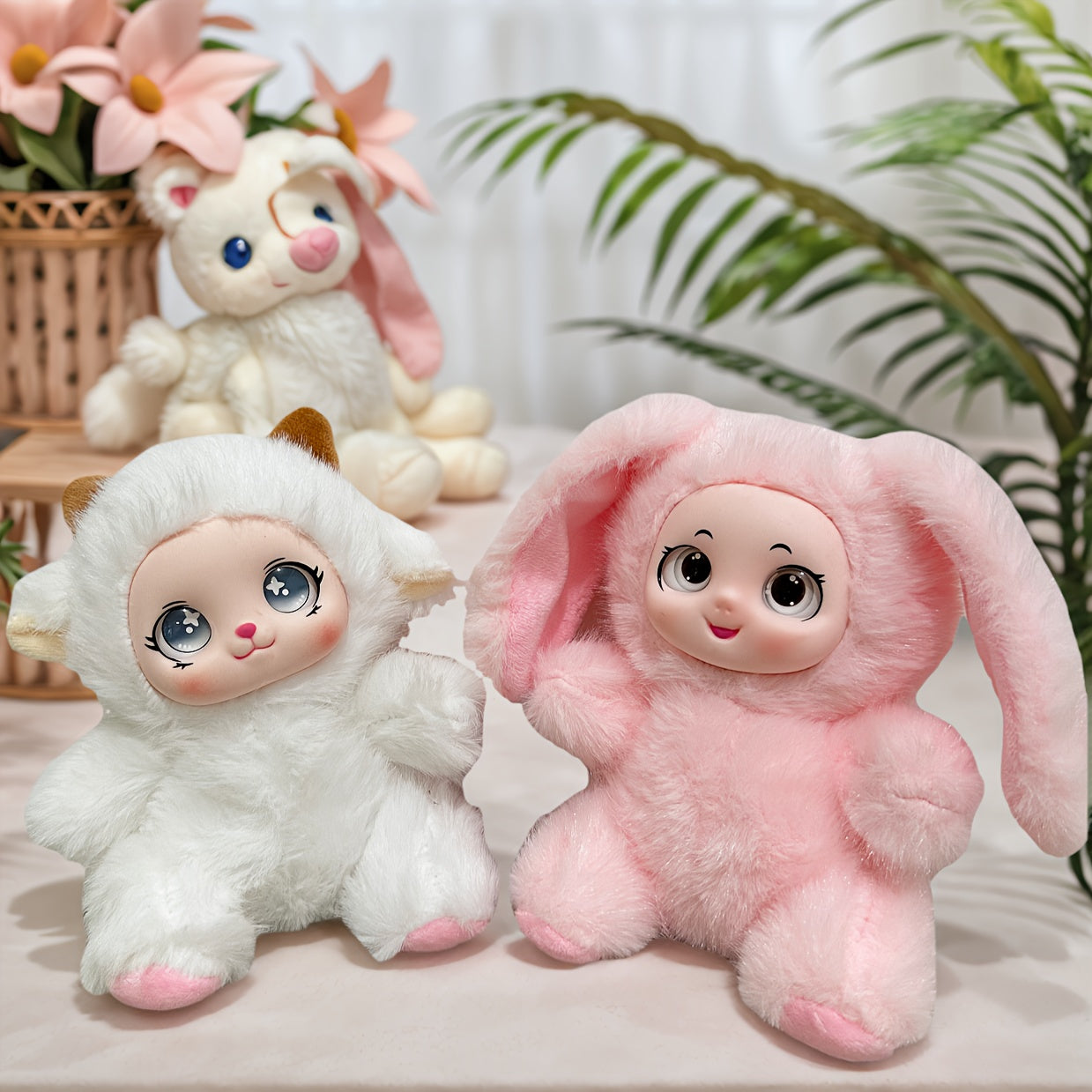 18Cm/7.09In Adorable Plush Toy, Bear/Lamb/Rabbit Optional, with Weighted Granules, Cute Stuffed Animal for Bedside And Desktop Decoration, Perfect Gift for Christmas, Birthday, Etc