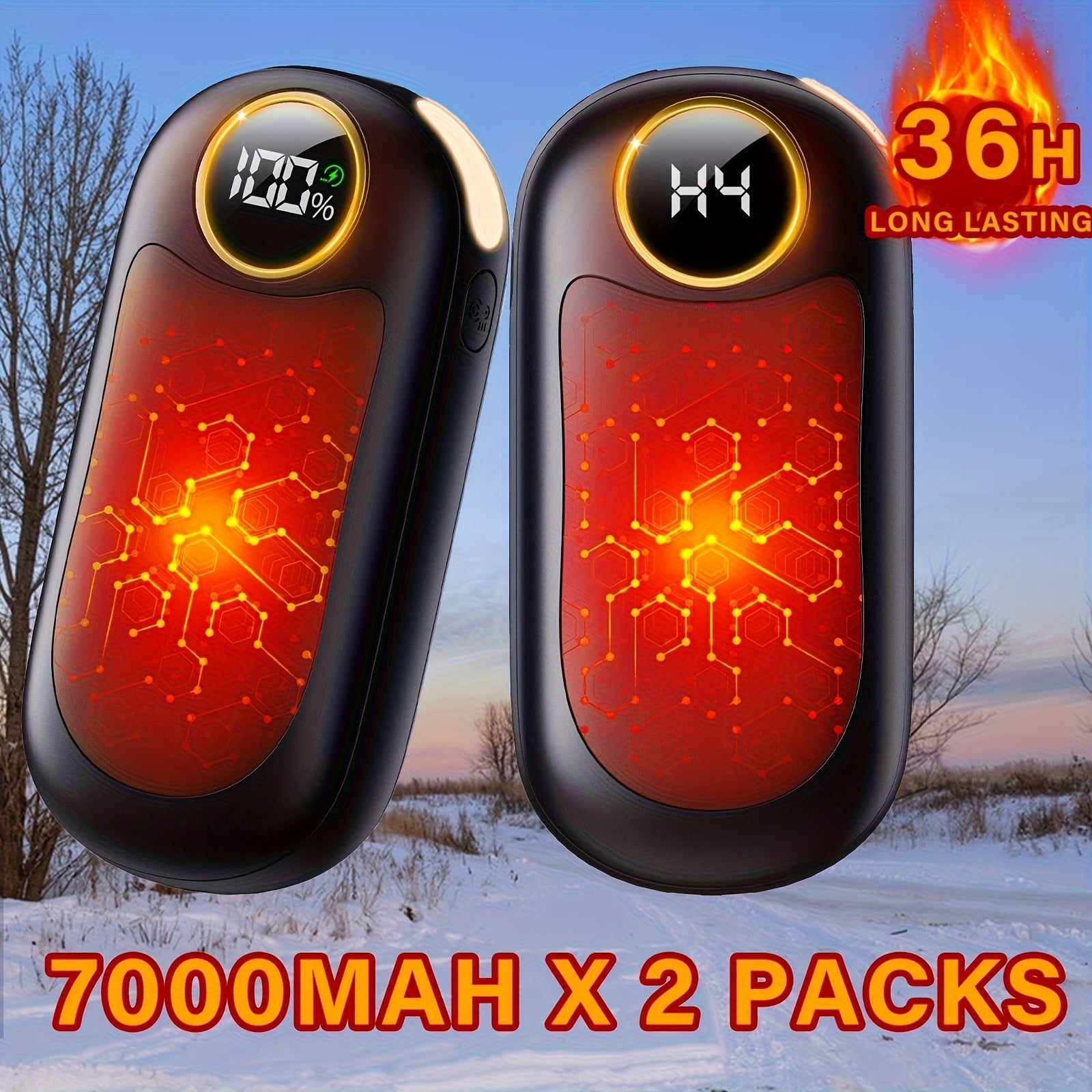 2 Pack Hand Warmers Rechargeable, Dual-Sided Electric Hand Warmer with Power Bank, LED Light, 36Hrs Warmth, 4 Levels Portable Pocket Heater Reusable Handwarmer, Gifts for Men, Women