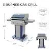 3-Burner Pedestal Propane Gas Grill in Azure with Side Hooks